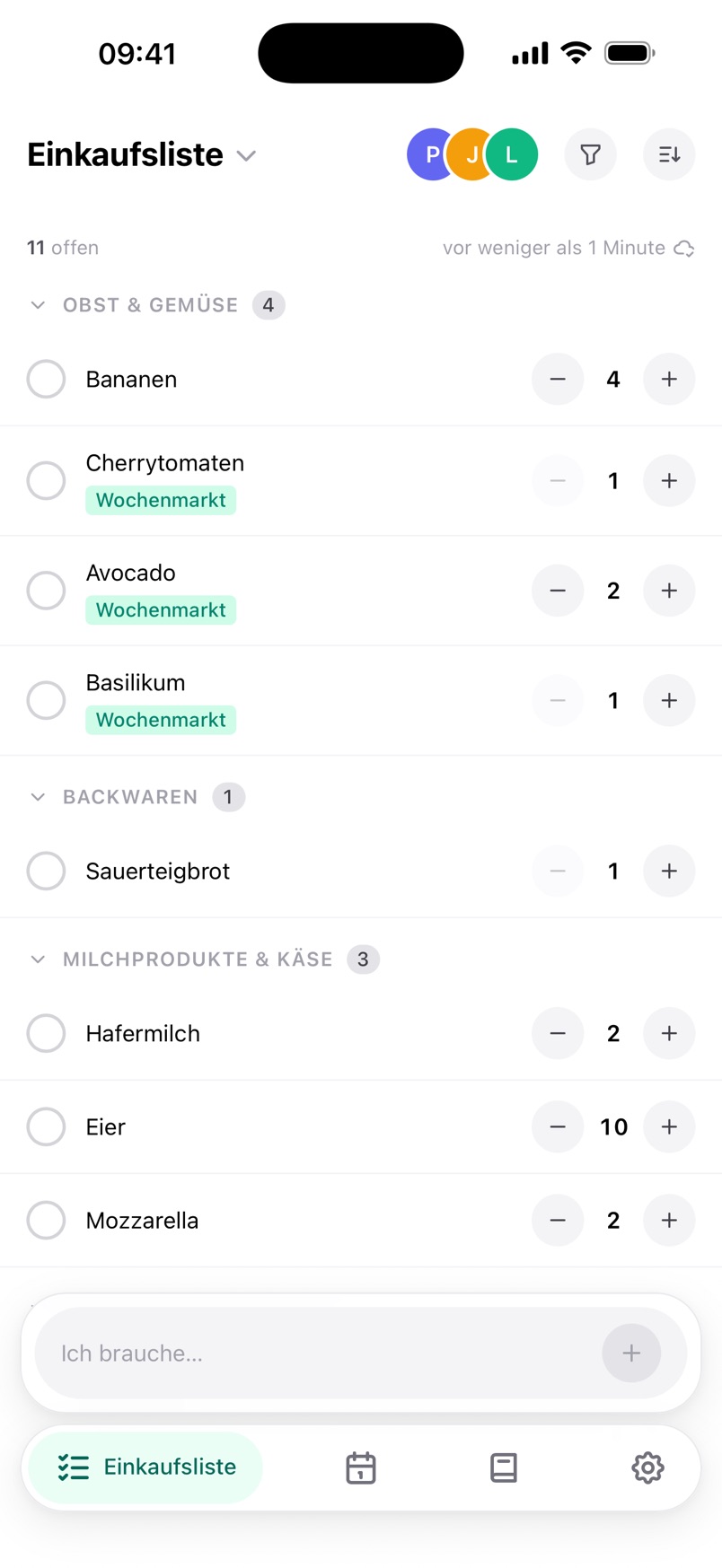 Einkaufsliste nach Kategorien sortiert
